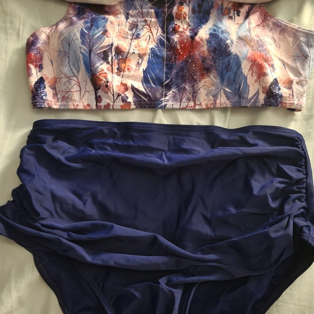 Marinavida 2pc Swimsuit Bikini High Waist Off Shoulder Sz L - Picture 3 of 5